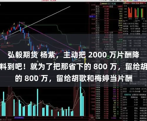 弘毅期货 杨紫，主动把 2000 万片酬降到 1200 万。没料到吧！就为了把那省下的 800 万，留给胡歌和梅婷当片酬