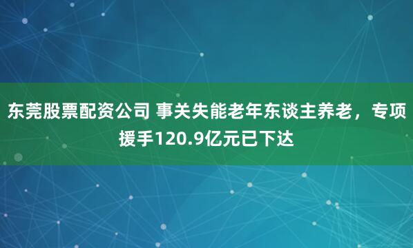 东莞股票配资公司 事关失能老年东谈主养老，专项援手120.9亿元已下达