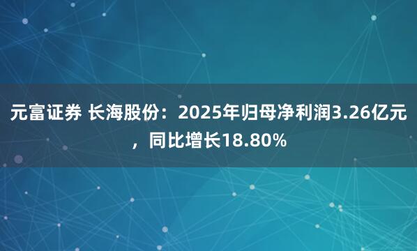 元富证券 长海股份：2025年归母净利润3.26亿元，同比增长18.80%