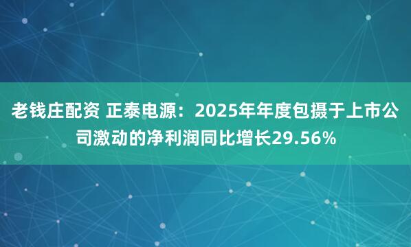 老钱庄配资 正泰电源：2025年年度包摄于上市公司激动的净利润同比增长29.56%
